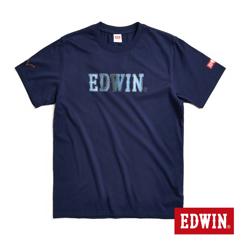 EDWIN 紅標 仿布紋LOGO短袖T恤-男-丈青色