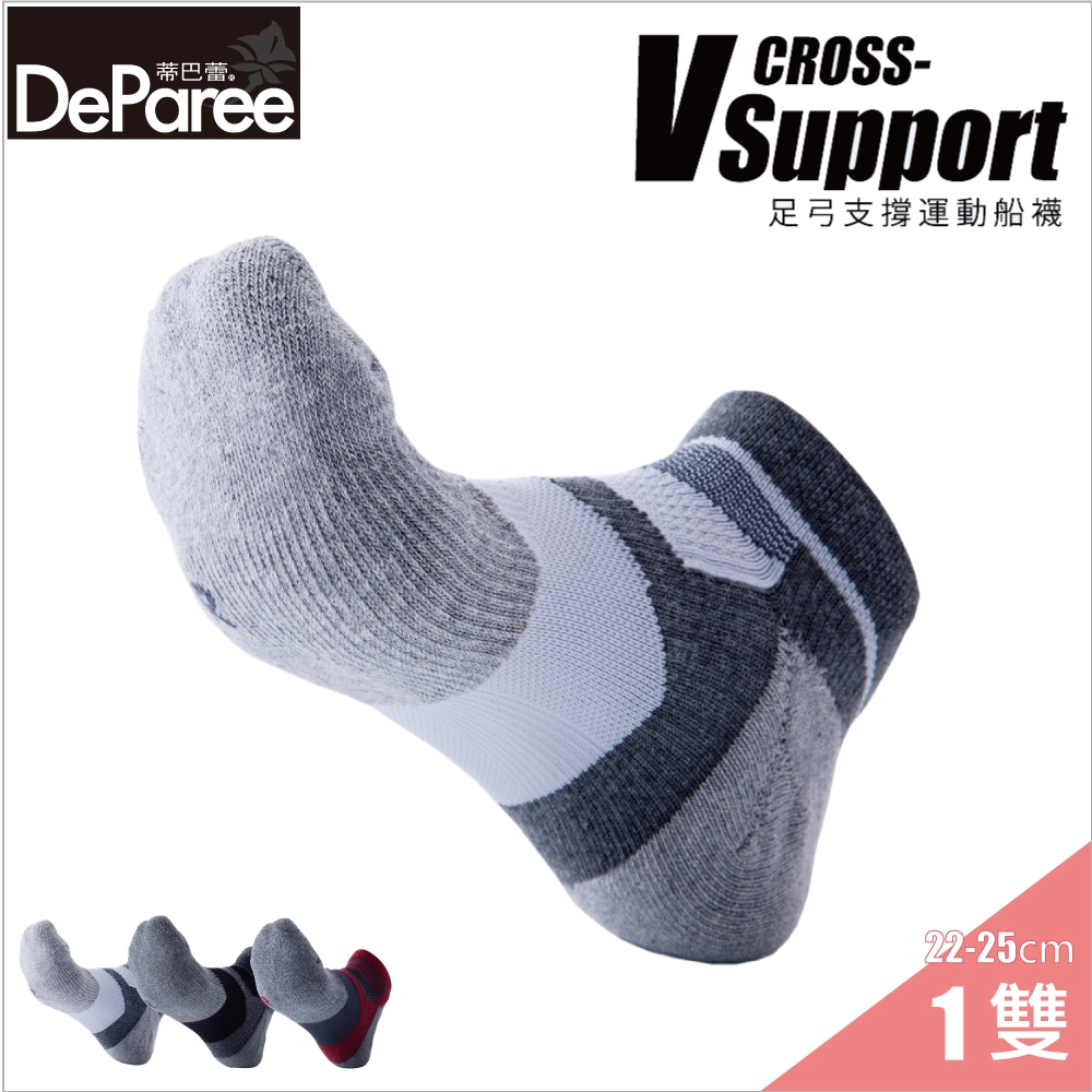 【蒂巴蕾DeParee】V Support 足弓支撐運動船襪 (女款/局部網眼透氣/氣墊毛巾底/加壓織法穩定足弓/各種運動適穿)