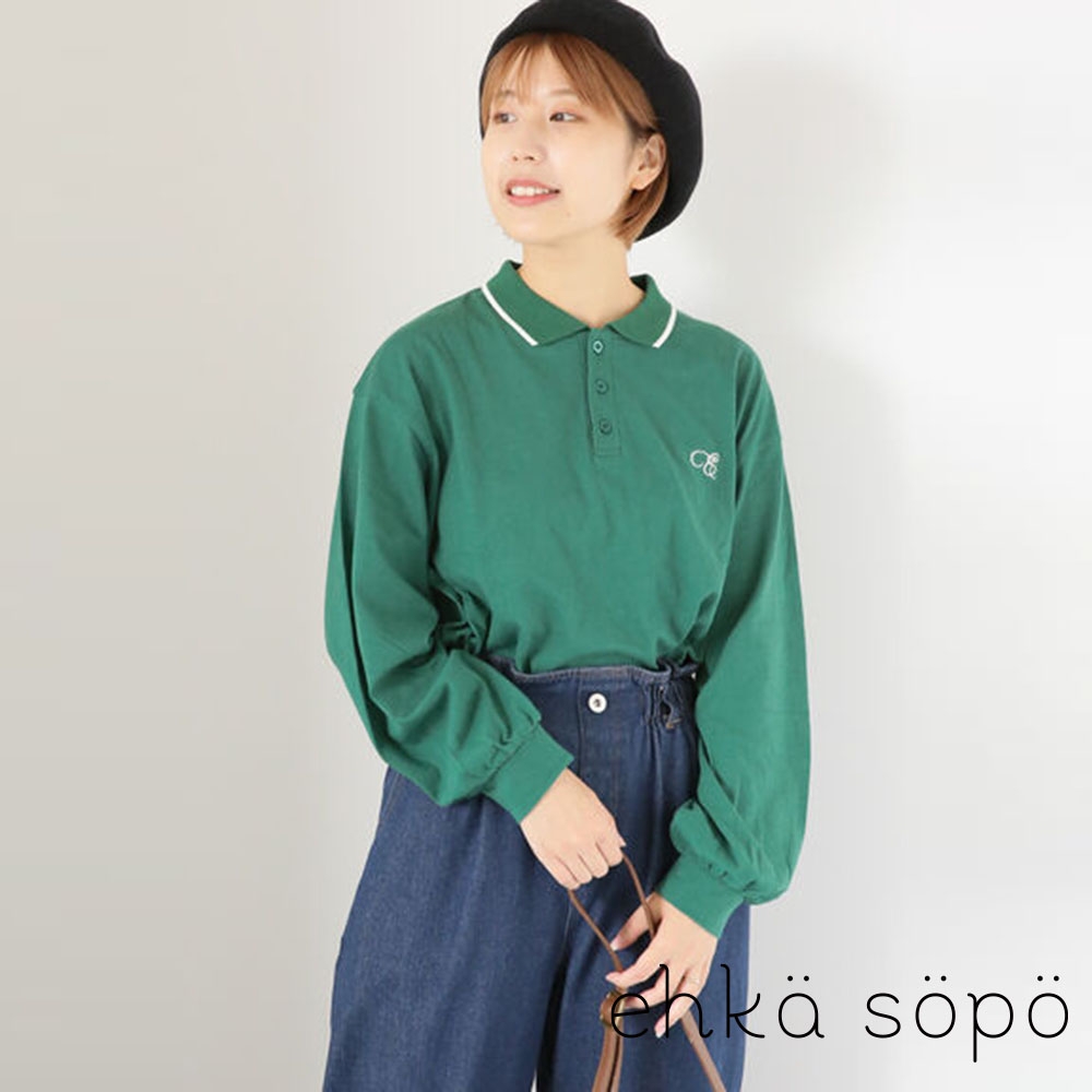 ehka sopo  LOGO刺繡棉質長袖POLO衫