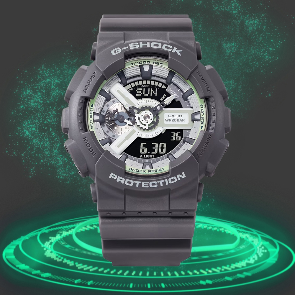 CASIO 卡西歐 G-SHOCK 黑暗空間發光 霧面深灰雙顯錶 GA-110HD-8A 防水200米