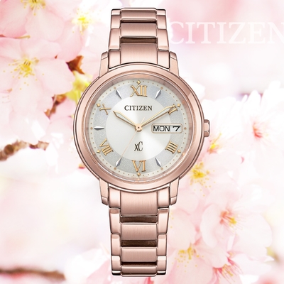 CITIZEN 星辰 xC 亞洲限定款 光動能 櫻花粉紅金腕錶-32.5mm EW2426-62A 防水50米