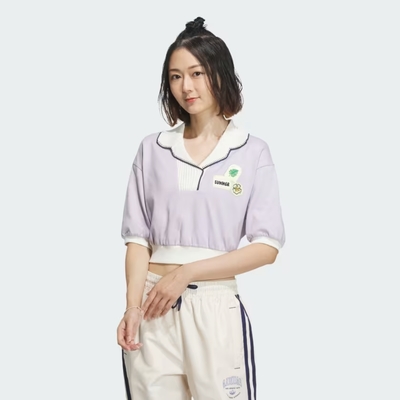 adidas 愛迪達 上衣 女款 短袖上衣 運動 三葉草 SMR GFX POLO SS 白紫 IW6301