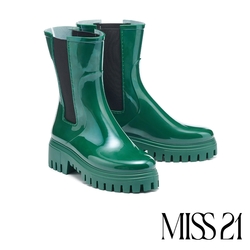 中筒靴 MISS 21 經典日常純色切爾西厚底中筒雨靴－綠