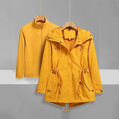米蘭精品 衝鋒衣連帽夾克-兩件套中長款加絨加厚女外套5色74bf10
