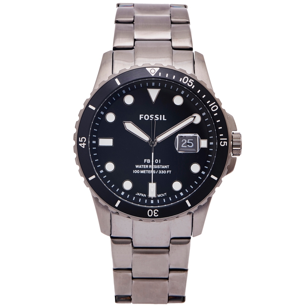 Fossil 黑水鬼款式不鏽鋼錶帶手錶 Fs5655 黑面x黑色 42mm 男錶 Yahoo奇摩購物中心