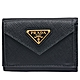 PRADA SAFFIANO金色浮雕LOGO防刮牛皮信封型暗釦三折短夾(黑色) product thumbnail 1