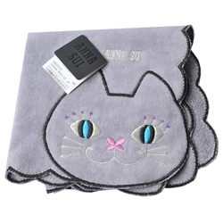 ANNA SUI 可愛貓咪刺繡字母LOGO圖騰荷葉邊小方巾(灰色系)