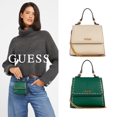 【GUESS】經典LOGO縫線手提肩背包-兩色任選