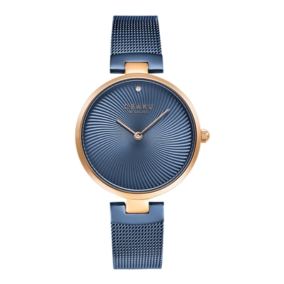 OBAKU 渦旋幾何時尚腕錶-藍X玫瑰金-V256LXVLML-33mm