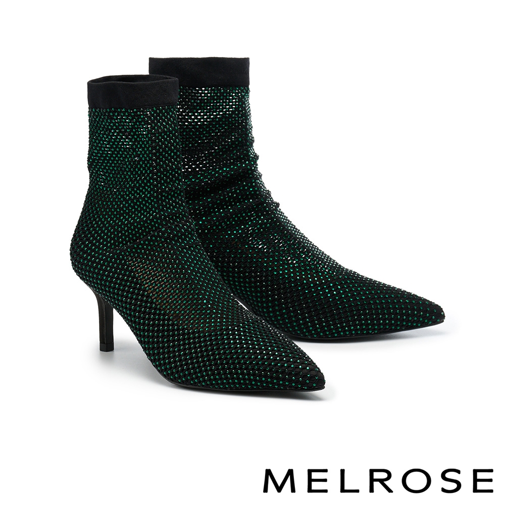 高跟鞋 MELROSE 美樂斯 華麗時髦晶鑽萊卡網布尖頭高跟鞋－綠