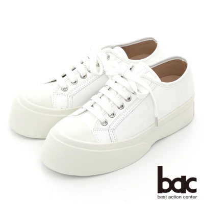 【bac】小清新風格大頭厚底綁帶平底鞋-白