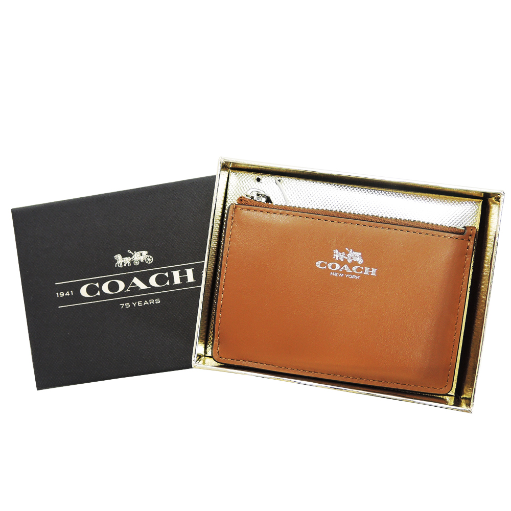 COACH 經典LOGO零錢鑰匙夾(禮盒組)(焦糖棕)