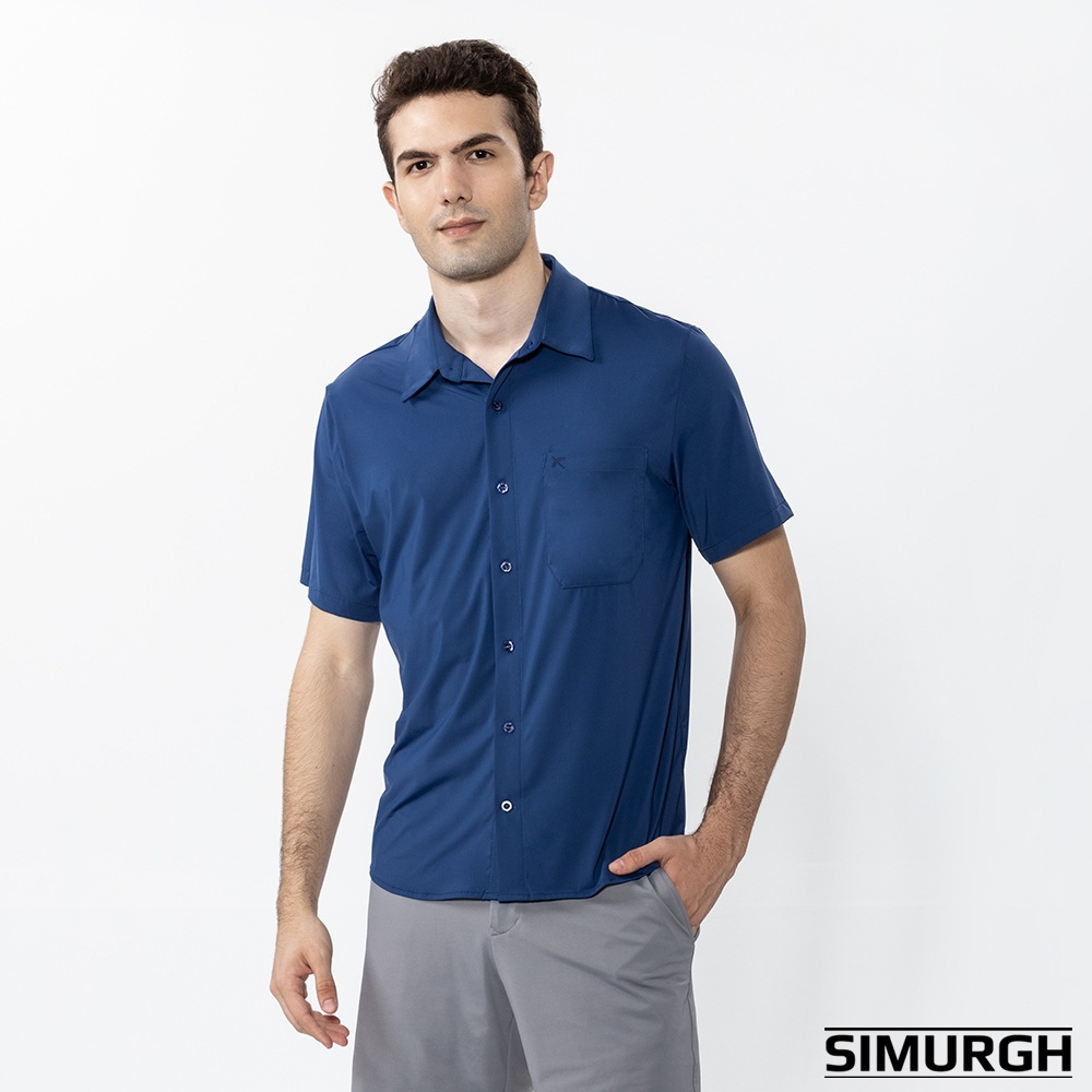 SIMURGH-舒仕裝-吸濕排汗純色短襯衫(丈青色)