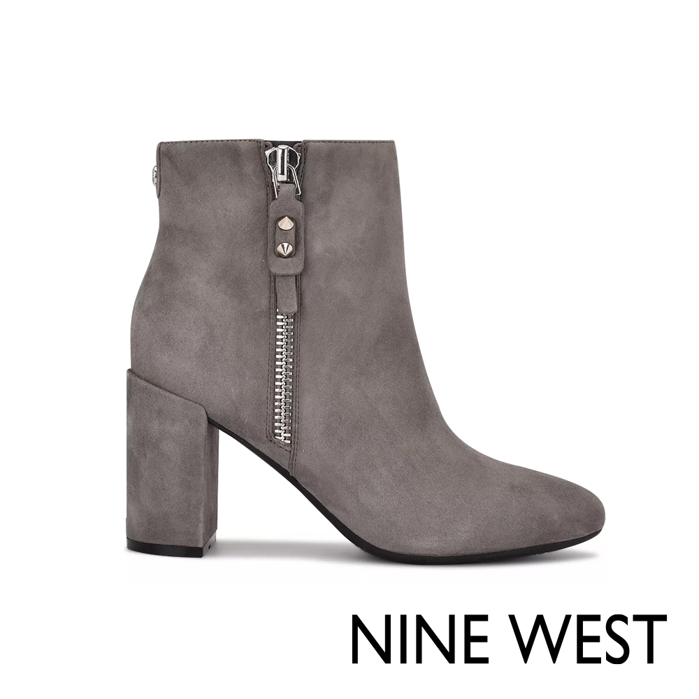 NINE WEST TAKES 9x9 麂皮粗跟高跟踝靴-灰色