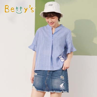 betty’s專櫃款　 帆船牛仔刷破不對稱短裙(深藍)