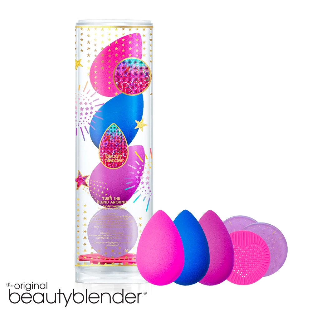 beautyblender 原創美妝蛋-華麗女郎超值組-原創美妝蛋-原創粉&寶石藍&電力紫+原創美妝蛋旅行清潔皂-派對限定款 0.5ozX2+迷你洗潔器 Turn The Blend Around