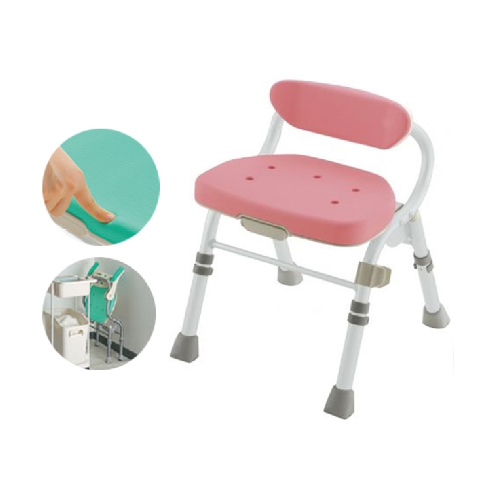 海夫健康生活館 日本 單手折疊 舒適坐墊 洗澡椅M型 沐浴椅 粉紅色 HEFR-70