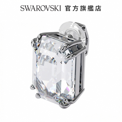 SWAROVSKI 施華洛世奇 Mesmera 夾式耳環 單個，八角形切割, 白色, 鍍白金色