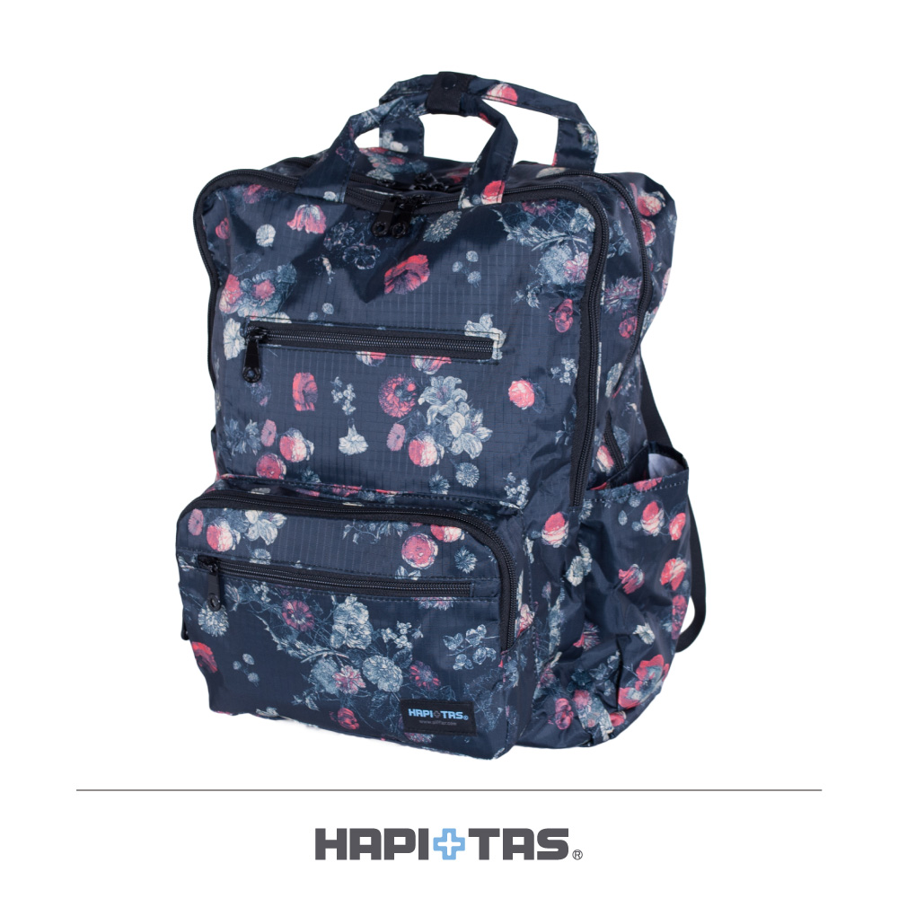 日本HAPI+TAS 雙層後背包 黑色經典花朵