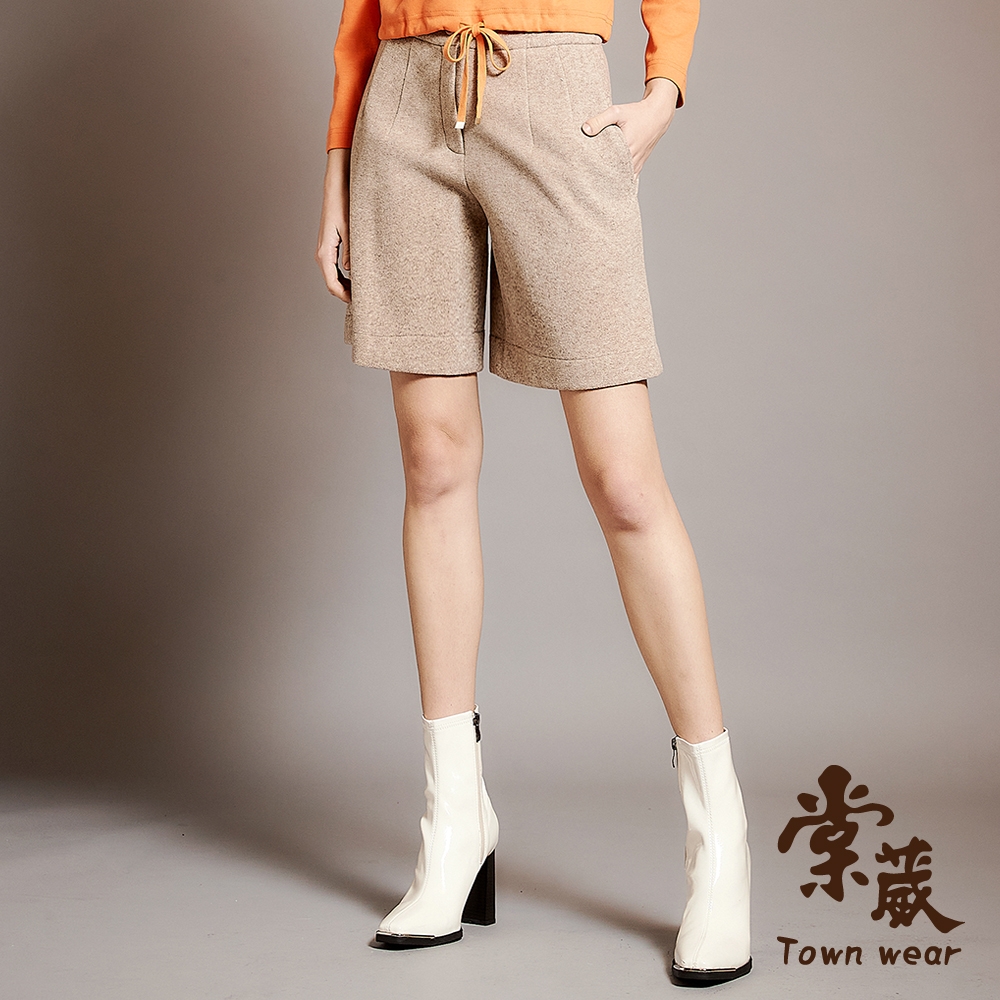 【TOWNWEAR棠葳】舒柔壓褶毛呢短褲(女下身/女下著/鈕扣/拉鍊/口袋/套裝)