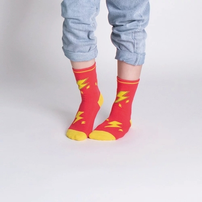【WARX除臭襪】趣味圖樣薄款中筒童襪-閃電