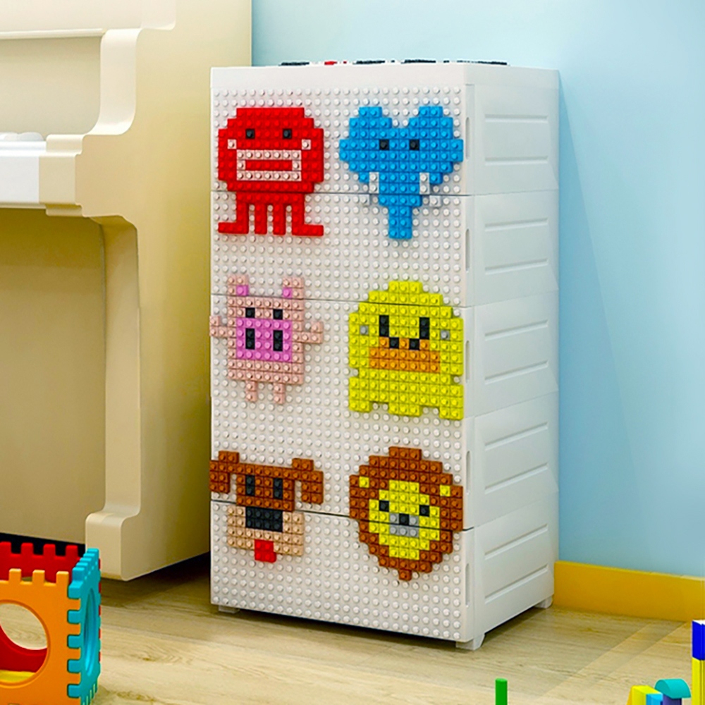 【魔法腳印】童趣益智積木拼圖五層玩具收納櫃-可愛動物