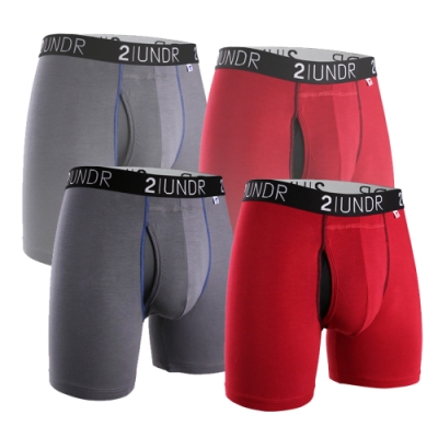 2UNDR 莫代爾吸排四角內褲(6吋)-灰、紅4件組