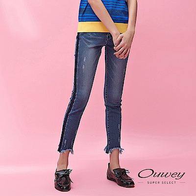 OUWEY歐薇 -10kg超彈力刷破造型牛仔褲(藍)