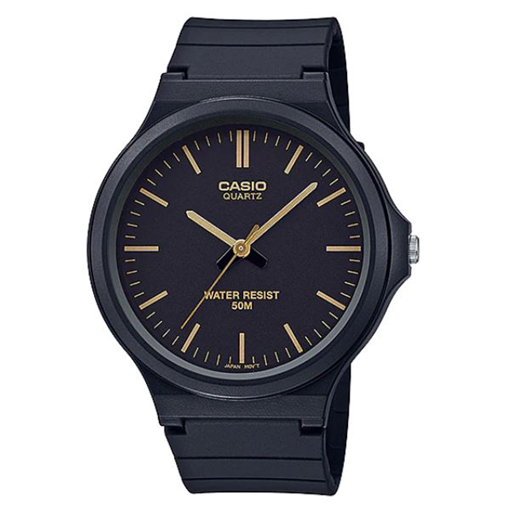 CASIO 超輕薄感實用必備大錶面指針錶-(MW-240-1E2)黑面金羅馬字/45mm