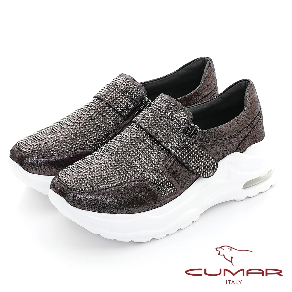 【CUMAR】金屬色調滿鑽厚底休閒鞋-灰