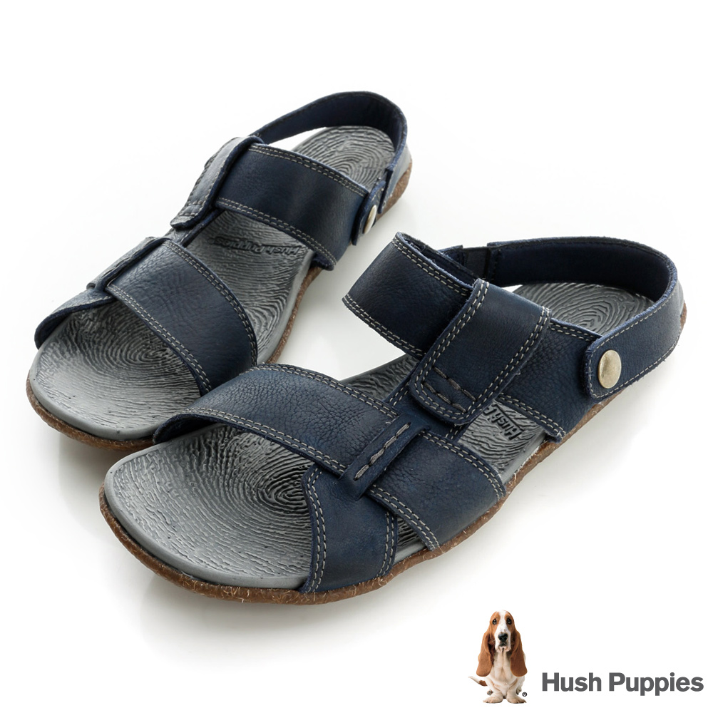 Hush Puppies 亞麻大底超彈力可拆式拖涼鞋-深藍