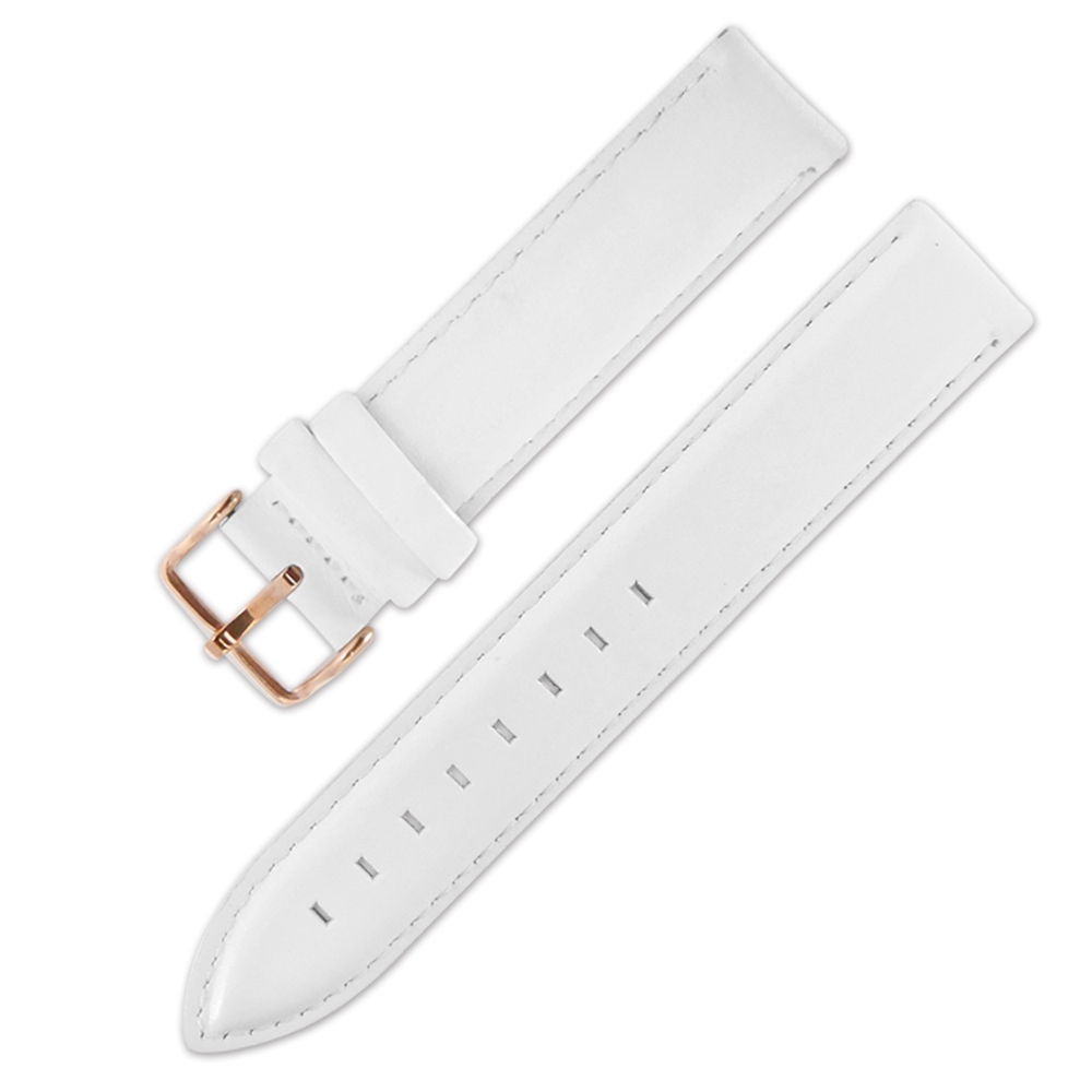 Watchband / 各品牌通用 DW 復刻真皮替用錶帶 鍍玫瑰金不鏽鋼扣頭-白色