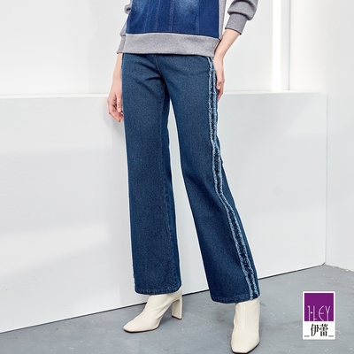 ILEY伊蕾 率性抽鬚造型編織紋理棉質牛仔褲(藍色；M-XL)1223068629