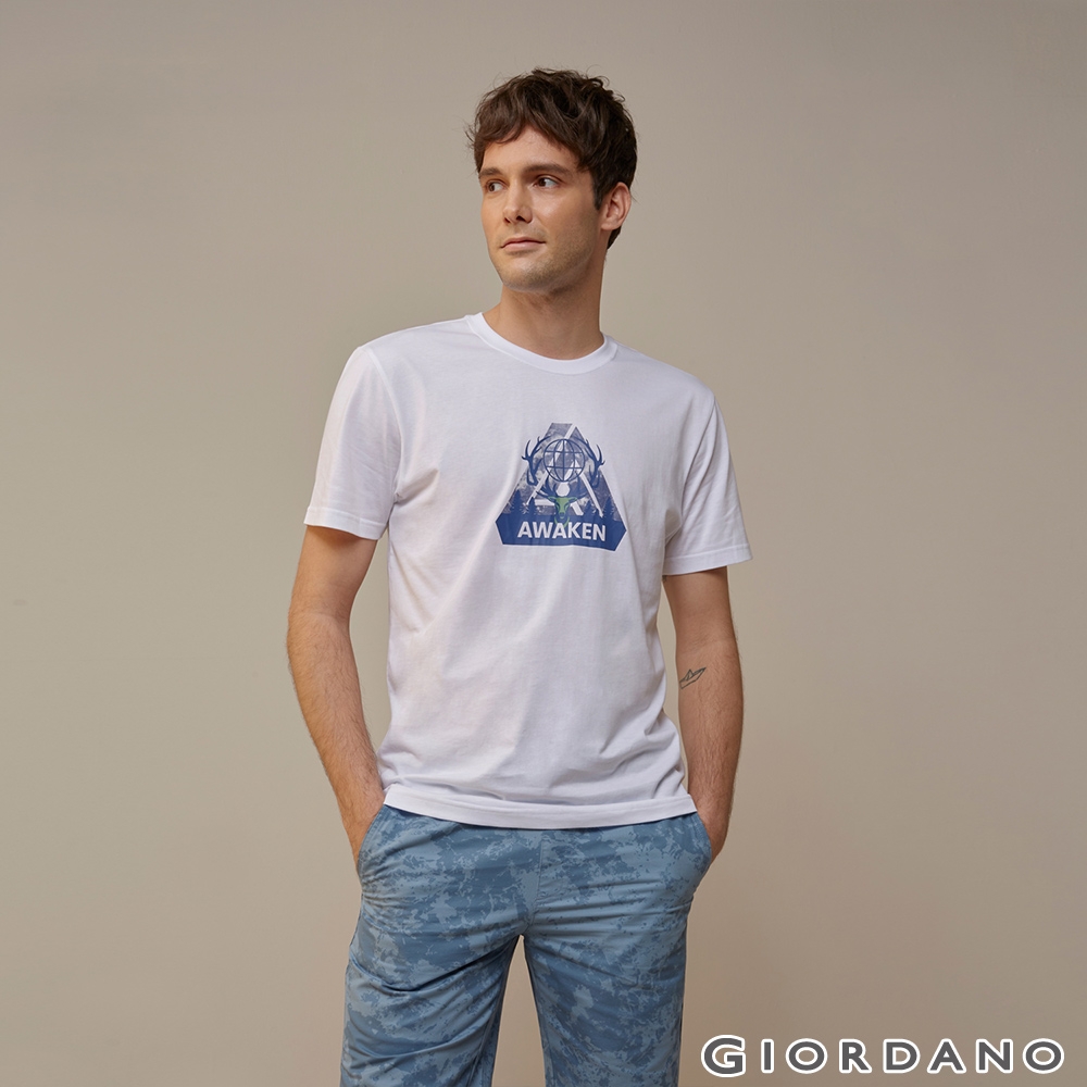 GIORDANO 男裝個性風格印花T恤 - 08 標誌白