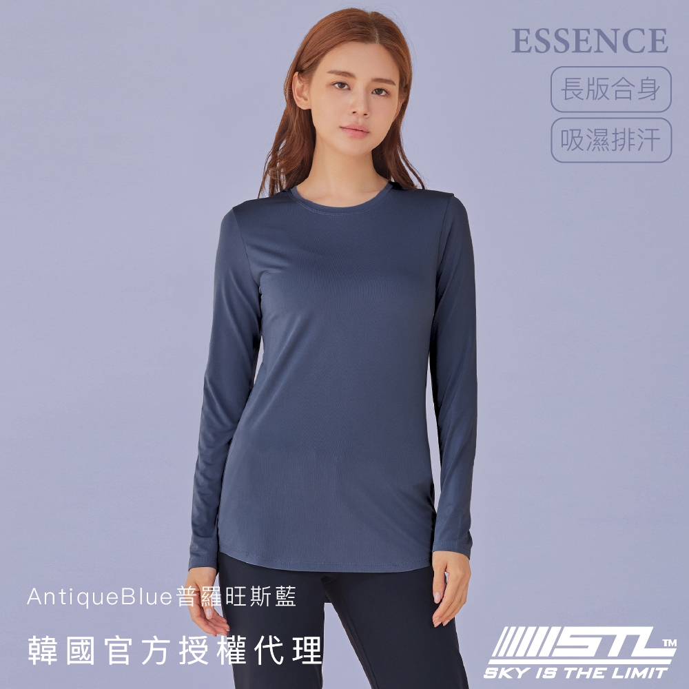 STL yoga ESSENCE LS 韓國瑜珈 本質合身 運動機能 長袖上衣 長版蓋臀 AntiqueBlue普羅旺斯藍