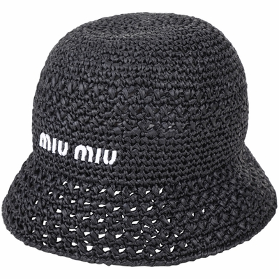 miu miu 字母刺繡編織漁夫帽(黑色)