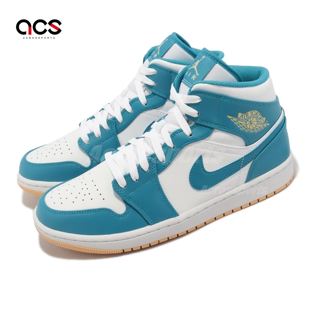 Nike 休閒鞋 Air Jordan 1 Mid 男鞋 藍 白 中筒 Aquatone 黃底 AJ1 喬丹 DQ8426-400