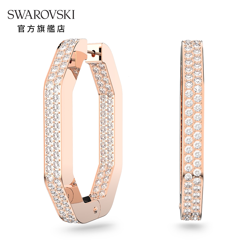 SWAROVSKI 施華洛世奇 Dextera 大圈耳環, 八角形切割密鑲水晶；, 白色, 鍍玫瑰金色調-L