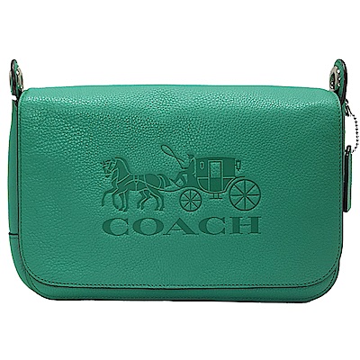 COACH 經典馬車LOGO 新款寬背帶 翻蓋郵差包 斜背包-綠色