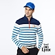 【Lynx Golf】男款合身版內刷毛保暖網眼材質百搭橫條款長袖立領POLO衫-藍色 product thumbnail 2