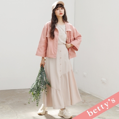 betty’s貝蒂思 腰鬆緊不對稱排釦長裙(卡其色)