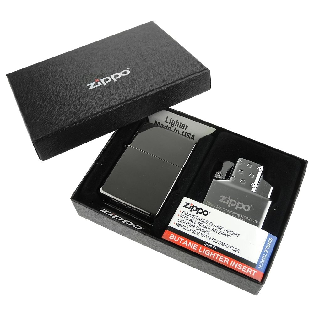 ZIPPO 美系~Black ice黑冰色鏡面打火機+噴射式單火焰機芯套組