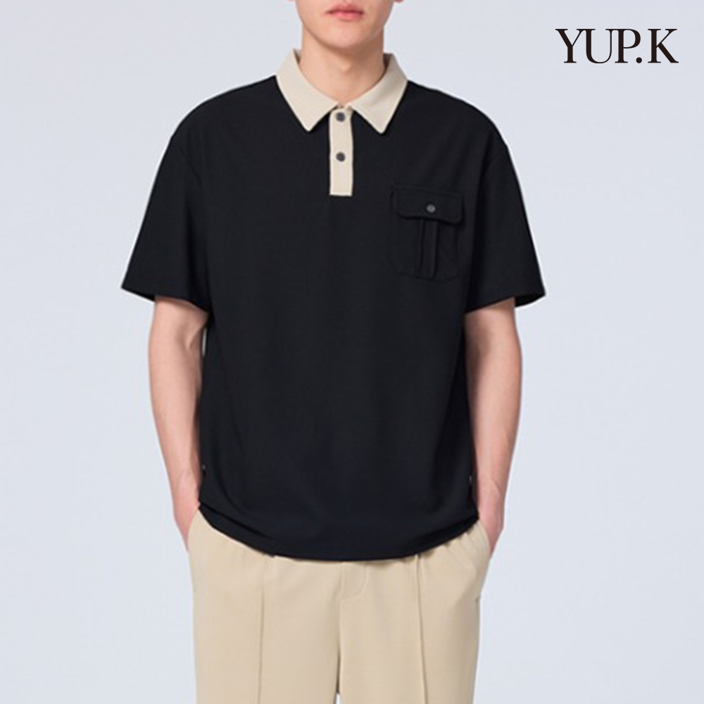 YUP.K 撞色簡約口袋設計感POLO衫(KDTY-A69) (黑色)