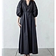 MOCO日系超長款寬鬆燈籠袖兩面穿後綁帶過膝亞麻連身裙 product thumbnail 4