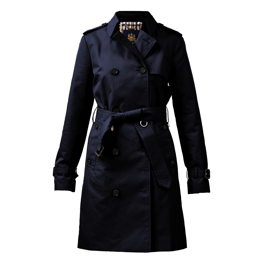 Aquascutum CLARENCE BELTED MID LENGTH DB TRENCH 綁帶前扣中長大衣外套(深藍/UK8)