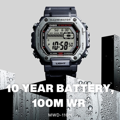 CASIO卡西歐 數位/指針 十年電力 金屬錶圈 100米防水 經典黑 MWD-110H-1A_47.2mm