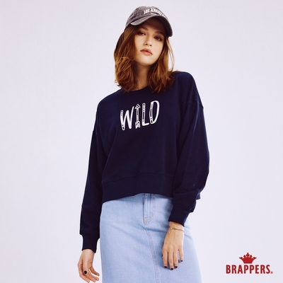 BRAPPERS 女款 WILD 印花短版上衣-深藍