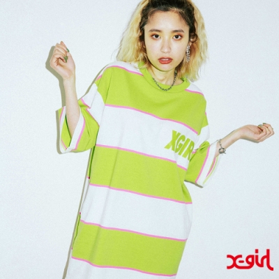 X-girl S/S STRIPED T DRESS OVERSIZE短袖T恤-白/綠