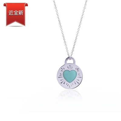 二手品 Tiffany&Co. 藍琺瑯愛心圓牌刻字925純銀項鍊