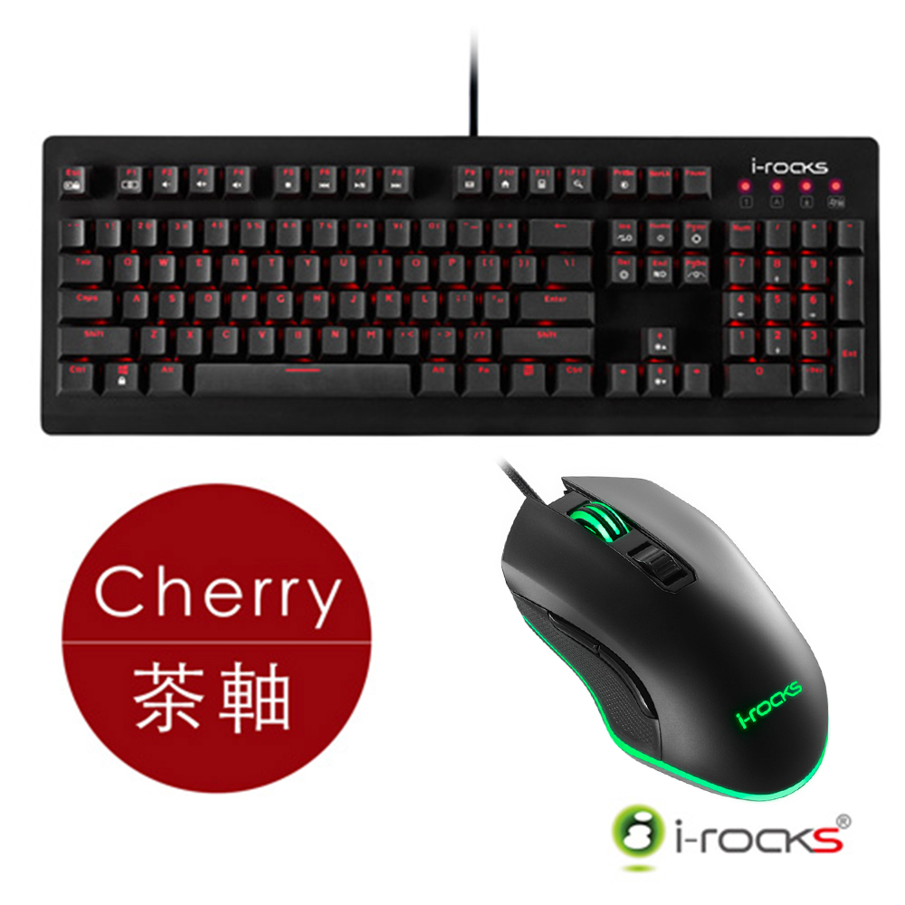 irocks K65MS 單色背光 機械式鍵盤-Cherry茶軸+ M33 RGB 電競滑鼠